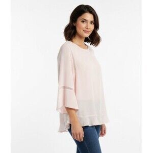 Apt 9 Women’s Blouse Top 3/4 Sleeve Ruffles Bohemian Perforated Details Size L